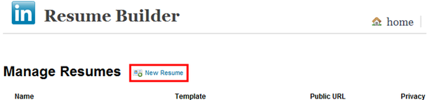 Resume Builder Control panel